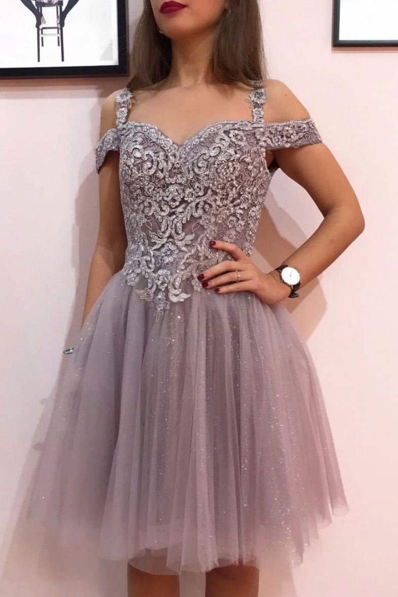 Cute sweetheart tulle lace short prom dress tulle cocktail dress
