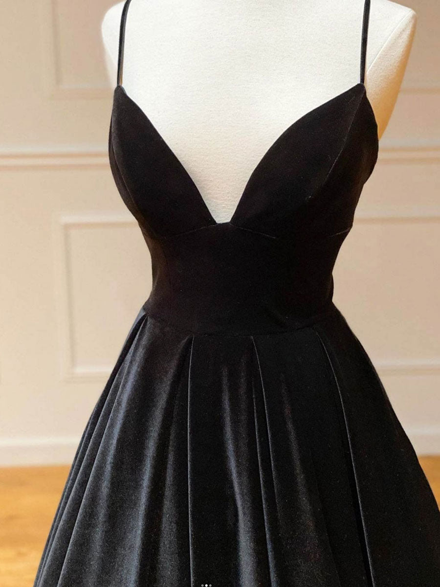 Simple Black velvet long prom dress, black evening dress
