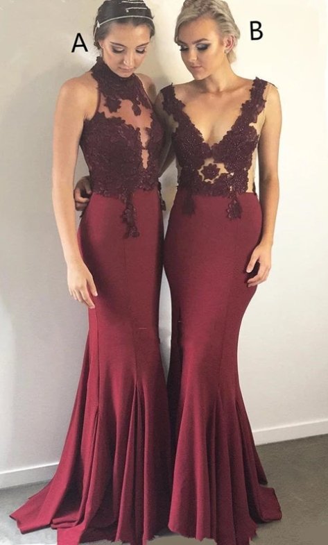 Burgundy Bridesmaid Dresses For Women Mermaid Halter Lace Beaded Long Cheap Under 50 Wedding Party Dresses