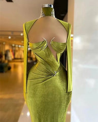 Green Evening Dresses Sheath Long Sleeves Velvet Pearls Long Turkey Dubai Saudi Arabic Evening Gown Prom Dresses