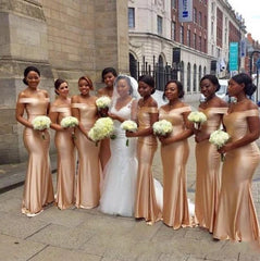 Gold Bridesmaid Dresses For Women Mermaid Off The Shoulder Long Cheap Under 50 Wedding Party Dresses
