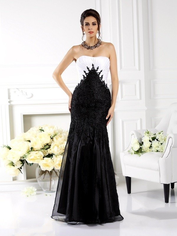 Trumpet/Mermaid Strapless Applique Sleeveless Long Tulle Mother of the Bride Dresses