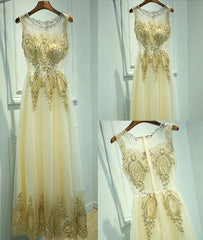 Unique round neck lace tulle long prom dress, evening dress