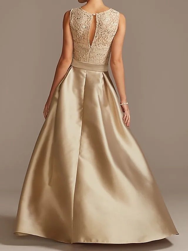 A-Line Mother of the Bride Dress Elegant Jewel Neck Asymmetrical Satin Sleeveless