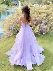 Simple v neck tulle long prom dress pink tulle formal dress