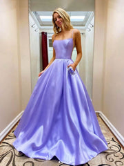 Purple satin long prom dress, purple evening dress