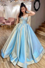 Blue sweetheart satin long prom dress blue sweet 16 dress