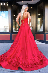 Red v neck satin long prom dress red satin long evening dress
