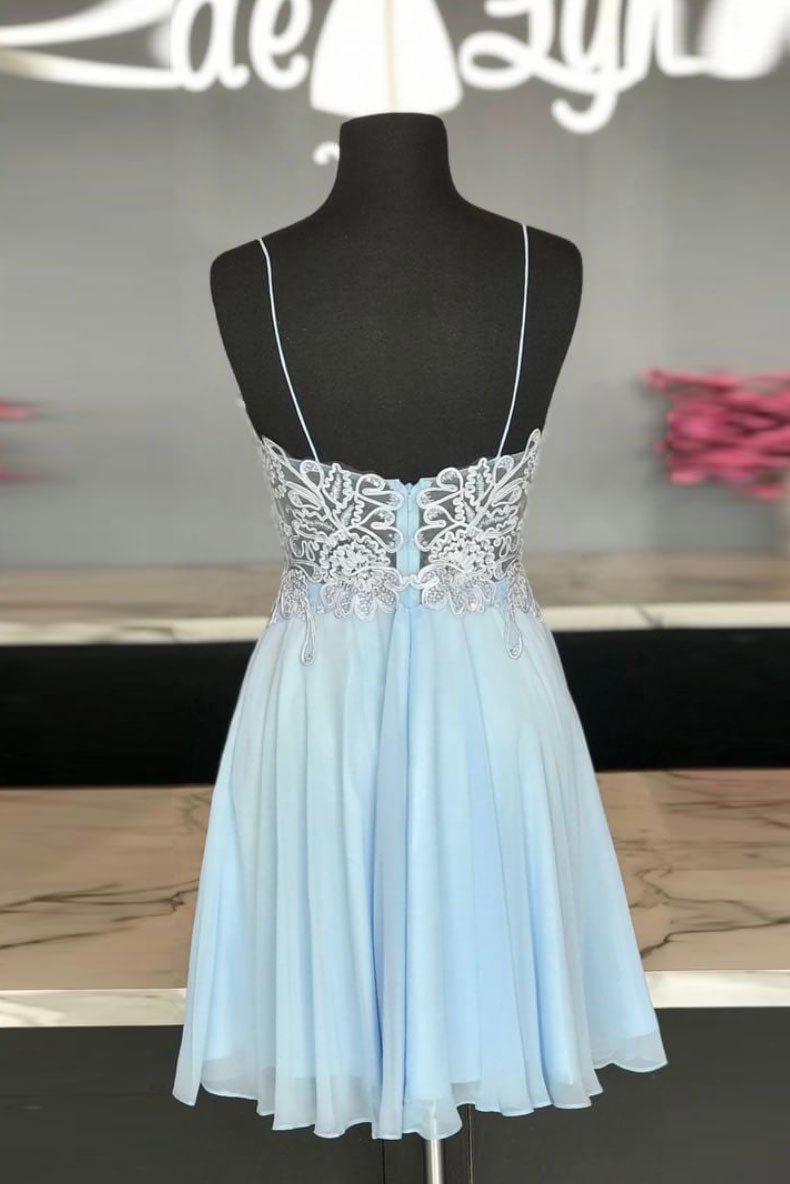 blue sweetheart chiffon lace short prom dress blue homecoming dress