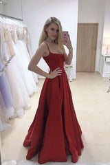Simple red satin long prom dress satin long evening dress