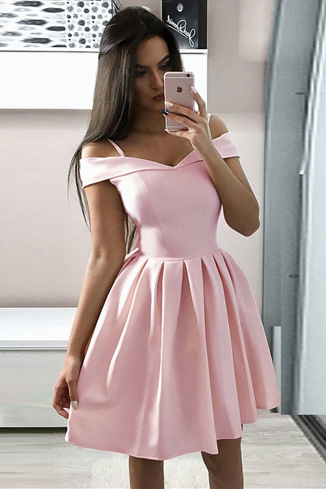 Pink simple satin short prom dress, pink homecoming dress