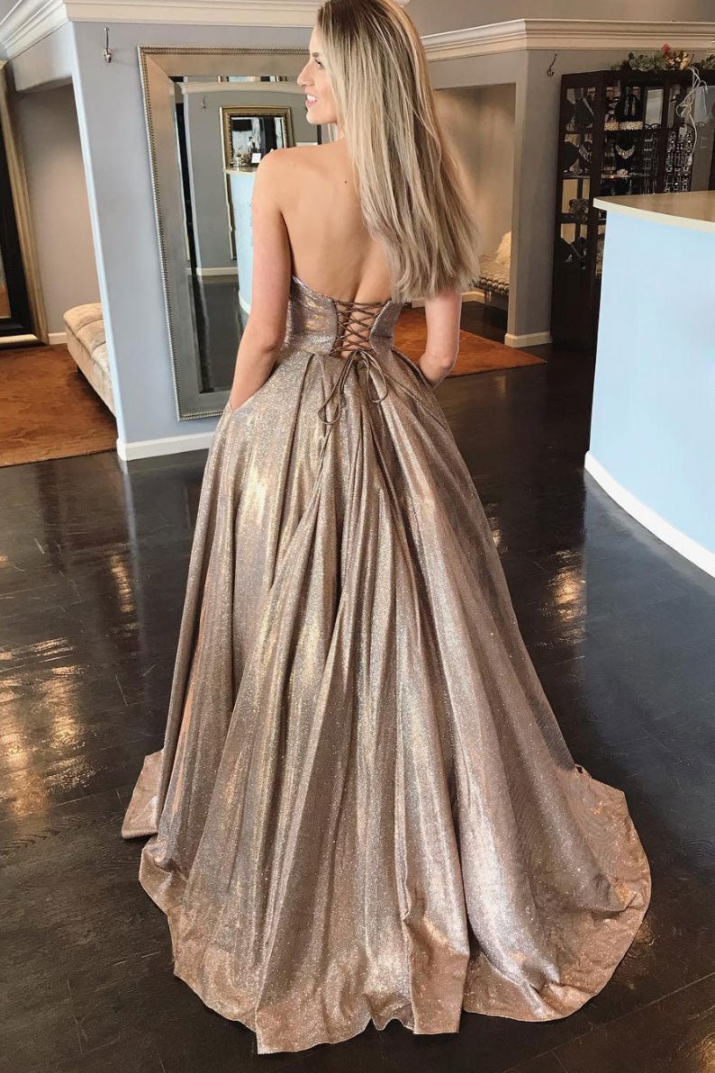 Champagne sequin long prom dress champagne evening dress