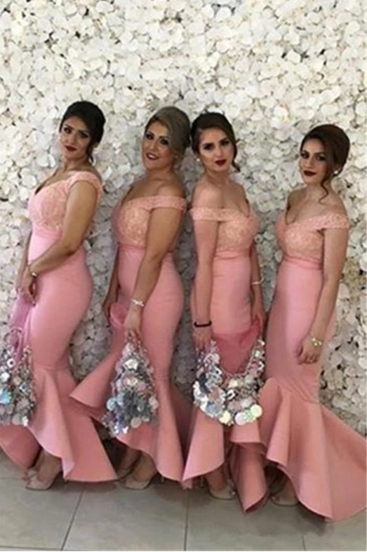 Pink Bridesmaid Dresses For Women Mermaid Off The Shoulder Lace Arabic Long Cheap Under 50 Wedding Party Dresses