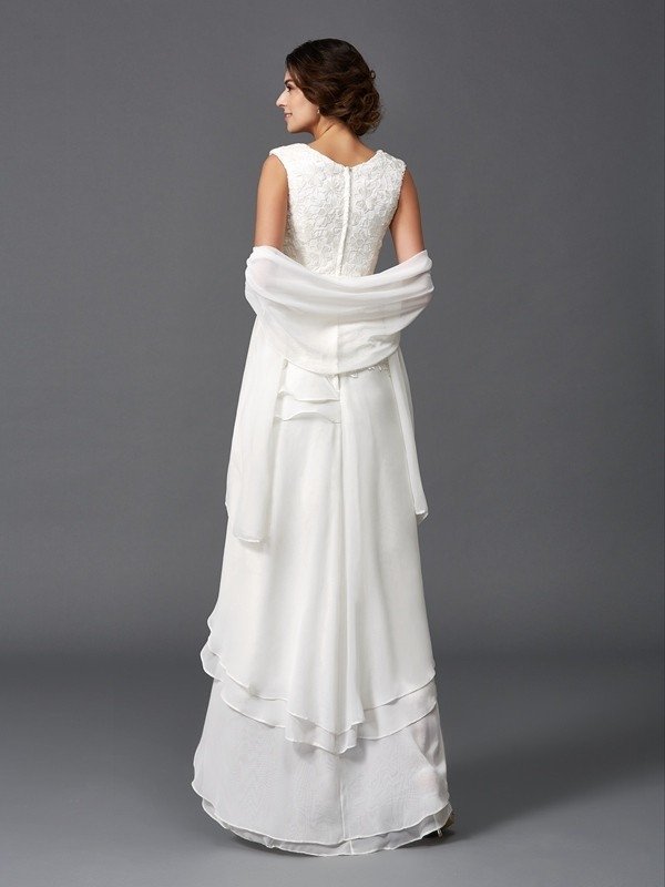 A-Line/Princess Scoop Lace Sleeveless Long Chiffon Mother of the Bride Dresses