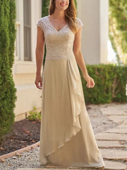 Sheath / Column Mother of the Bride Dress See Through Plunging Neck Floor Length Chiffon Short Sleeve with Side Draping