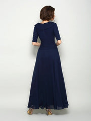 A-Line/Princess V-neck 1/2 Sleeves Long Chiffon Mother of the Bride Dresses