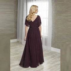 Brown Mother Of The Bride Dresses A-line V-neck Floor Length Chiffon Beaded Plus Size Long Groom Mother Dresses Wedding