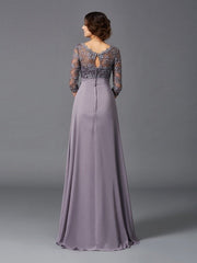 A-Line/Princess V-neck Lace 3/4 Sleeves Long Chiffon Mother of the Bride Dresses