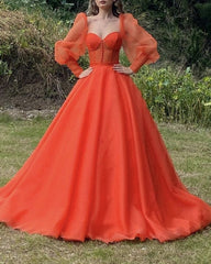Ball Gown Organza Dresses Sweetheart Corset With Puffy Sleeves