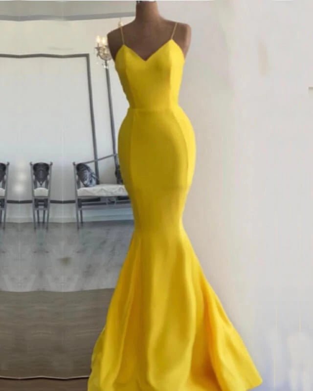 Bright Yellow Mermaid Satin Dresses