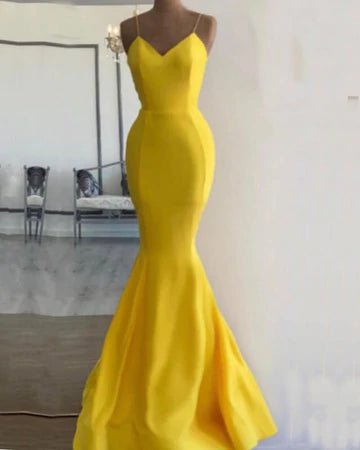 Bright Yellow Mermaid Satin Dresses