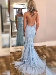 Trumpet/Mermaid Sleeveless Off-the-Shoulder Sweep/Brush Train Lace Tulle Dresses