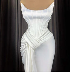 Sexy Robe De Soiree Mermaid Scoop Floor Length Satin Slit Long Prom Dresses Prom Gown Evening Dresses