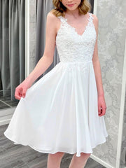 White chiffon lace short prom dress, whit homecoming dress