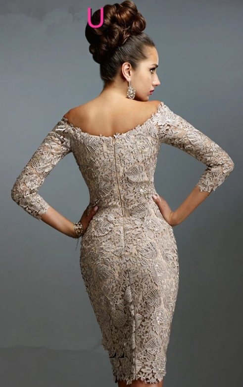 Elegant Mother Of The Bride Dresses Sheath 3/4 Sleeves Lace Plus Size Short Wedding Party Dress Mother Dresses For Wedding