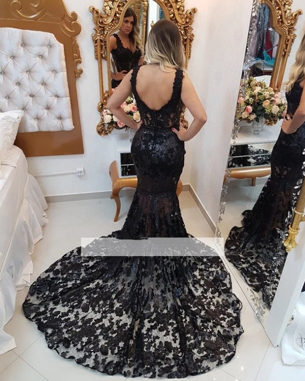 Black Prom Dresses Mermaid Sweetheart Backless Lace Beaded Long Women Prom Gown Evening Dresses Evening Gown Robe De Soiree