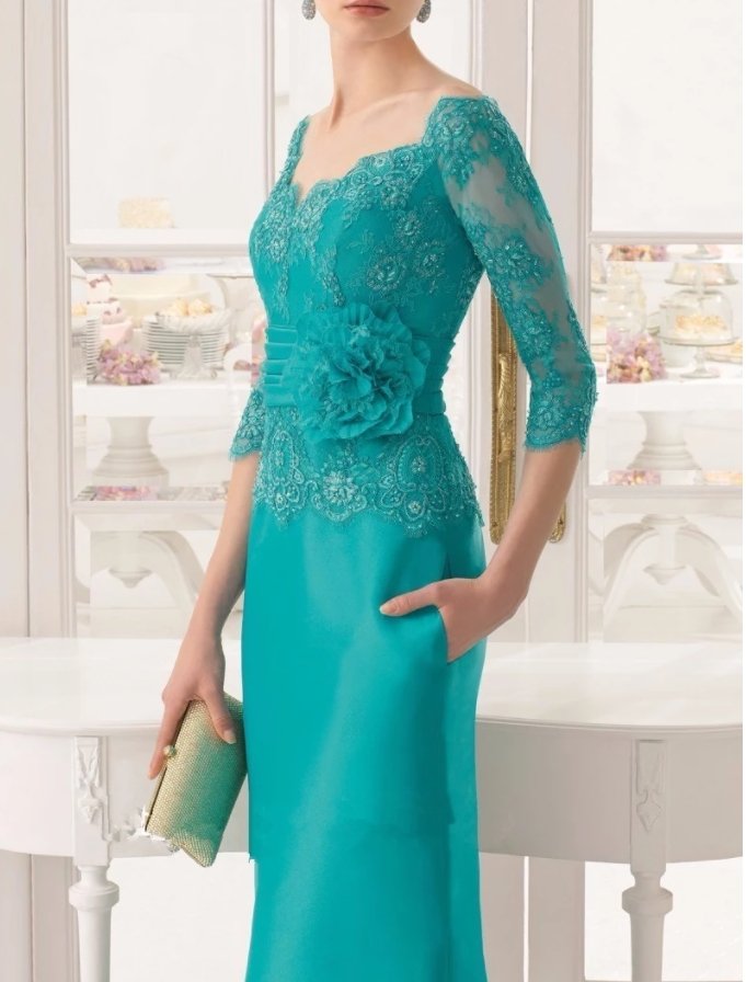 Mint Green Mother Of The Bride Dresses Sheath 3/4 Sleeves Appliques Beaded Long Wedding Party Dress Mother Dress For Wedding