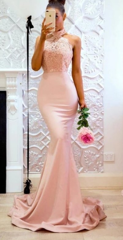Pink Bridesmaid Dresses For Women Mermaid Halter Lace Beaded Backless Long Cheap Under 50 Wedding Party Dresses