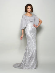 Trumpet/Mermaid Scoop Lace 1/2 Sleeves Long Chiffon Mother of the Bride Dresses