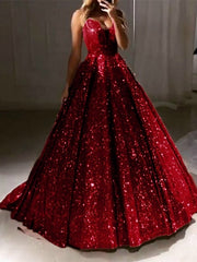 Ball Gown Luxurious Sparkle Quinceanera Prom Dress V Neck Sleeveless Sweep / Brush Train Sequined with Pleats Sequin