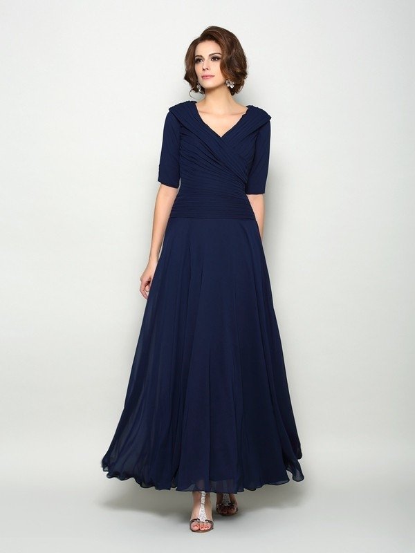 A-Line/Princess V-neck 1/2 Sleeves Long Chiffon Mother of the Bride Dresses