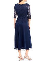 A-Line Mother of the Bride Dress Elegant Sexy Jewel Neck Ankle Length Chiffon Lace Half Sleeve with Sash / Ribbon Crystals