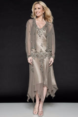Plus Size Mother Of The Bride Dresses A-line Chiffon Lace With Jacket Short Wedding Party Dress
