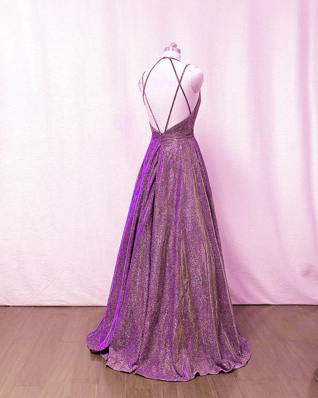 Glitter Ball Gown Prom Dresses Cross Back