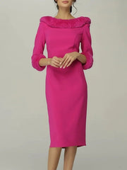 Sheath / Column Mother of the Bride Dress Elegant Jewel Neck Knee Length Stretch Fabric 3/4 Length Sleeve with Draping