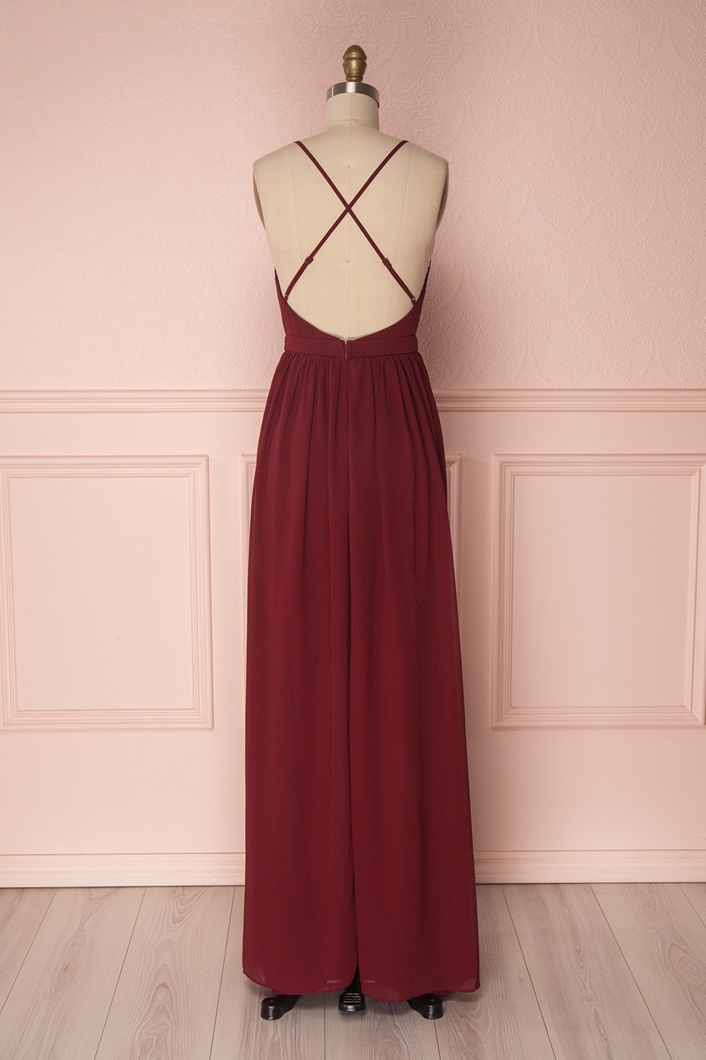 Simple burgundy chiffon long prom dress burgundy formal dress