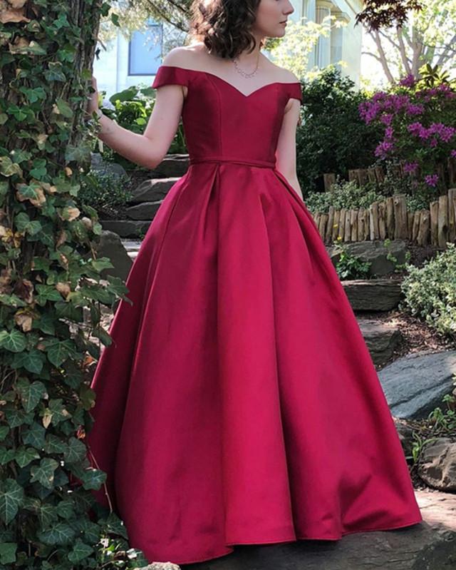 Long Satin Off-The-Shoulder Ball Gown Prom Dresses Plus Size