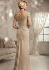 Plus Size Mother Of The Bride Dresses A-line V-neck Half Sleeves Chiffon Appliques Long Groom Mother Dresses Wedding