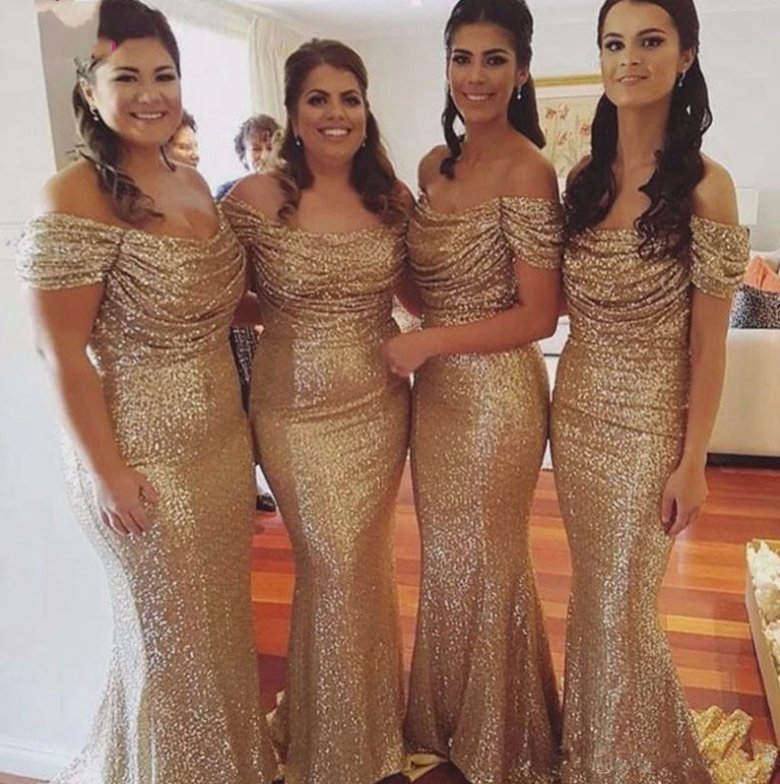 Sparkle Bridesmaid Dresses For Women Mermaid Off The Shoulder Sequins Long Cheap Under 50 Wedding Party Dresses