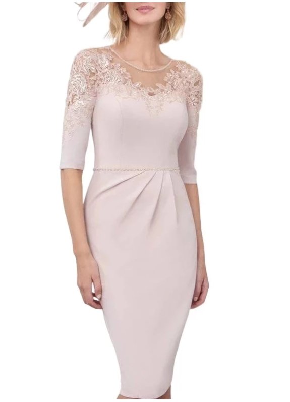 With Jacket Mother Of The Bride Dresses Sheath Knee Length Appliques Beaded Plus Size Short Groom Mother Dresses For Wedding