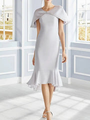 Two Piece Sheath / Column Mother of the Bride Dress Elegant Jewel Neck Knee Length Stretch Satin Sleeveless with Ruffles