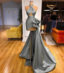 Gray Robe De Soiree Sheath Sheath Halter Detachable Sexy Long Prom Dresses Prom Gown Evening Dresses