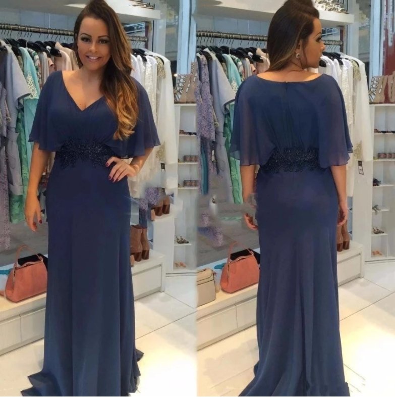 Plus Size Mother Of The Bride Dresses A-line V-neck Chiffon Beaded Long Mother Dresses For Wedding