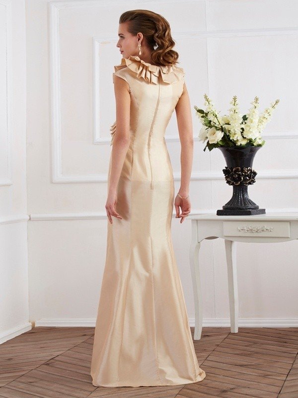 Sheath/Column V-neck Short Sleeves Ruffles Long Taffeta Mother of the Bride Dresses