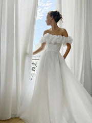 A-Line Elegant Floral Engagement Prom Dress Off Shoulder Sleeveless Sweep / Brush Train Organza with Sleek