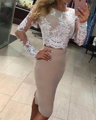 Lace Crop Top Prom Dresses Short Two Piece Homecoming Dress